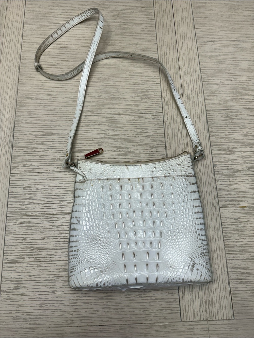 Brahmin White Croc-Embossed Crossbody with Adjustable Strap